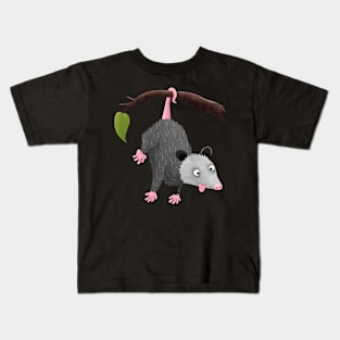 Cute funny opossum hanging from branch cartoon Kids T-Shirt